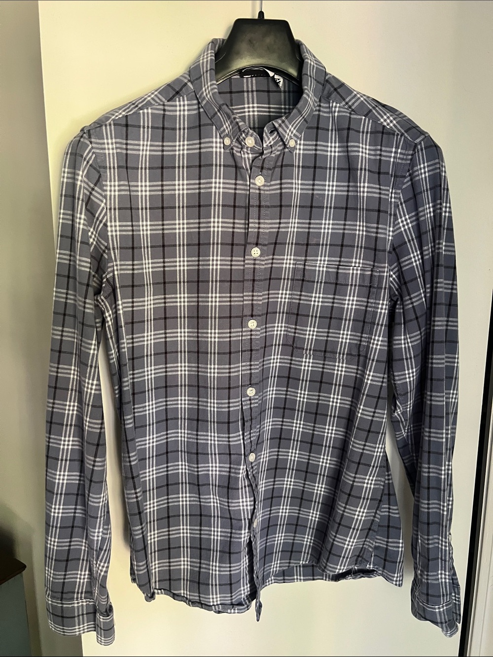 ASOS Men's Navy and White Plaid Button-Down Shirt